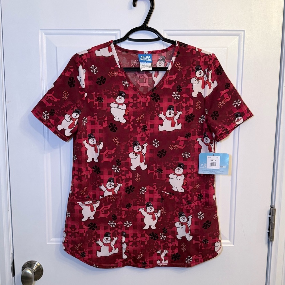 Women's Scrub Top - Frosty the Snowman